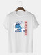 Mens Ukiyo Wave Graphic Print 100% Cotton O-Neck Short Sleeve T-Shirt - White