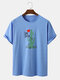 Mens Heart Cartoon Cactus Print 100% Cotton Short Sleeve T-Shirts - Blue