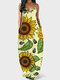 Bohemian Sunflowers Seed Print Plus Size Beaches Camisole Dress - Apricot