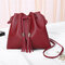 Women String PU Leather Bucket Bags Solid Leisure Crossbody Bag - Red