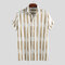 Mens Freshness Striped Turn Down Collar Short Sleeve Loose Casual Shirts - Yellow