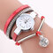 Crystal Pendant Women Bracelet Watch Retro Style Leather Strap Quartz Watch - Red