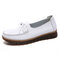 Bowknot Leather Slip On Flat Casual White Shoes - White