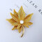 Fashion Big Leaf Brooch Maple Leaves Pearl Brooch Pins Jewelry for Women Dress Accessories - Yellow