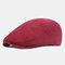 Mens Washed Cotton Stripe Beret Caps Outdoor Sport Adjustable Visor Forward Hats - Red