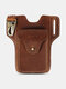 Men Retro EDC Genuine Leather Wear-resisting 5.5 Inch Phone Waist Belt Bag - Dark Brown