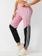 Contrast Color Side Striped Print Elastic Waist Casual Pants for Women - Light pink