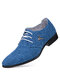 Men British Style Pointed Toe Lace Up Business Dress Shoes - Blue