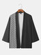 Mens Monochrome Geometric Print Open Front Casual 3/4 Sleeve Kimono - Black
