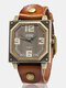 Vintage Square Dial Men Watch Adjustable Octagon Leather Quartz Watch - Coffee
