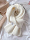 Unisex Knitted Thickened Solid Color Letter Cloth Label Autumn Winter Simple Warmth Scarf - White