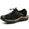 Men Outdoor Slip Resistant Comfy Leather Splicing Hiking Sandals - Black