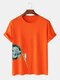 Mens Moon Astronaut Printed O-Neck 100% Cotton Short Sleeve T-Shirts - Orange