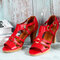 Plus Size Women Casual Peep Toe Buckle High Heel Sandals - Red