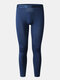 Men Thin Pure Color Thermal Pants Slimming Patchwork Mesh Breathable Seamless Long Johns Sleepwear - Royal Blue