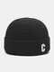 Unisex Knitted Solid Color C Letter Embroidery All-match Warmth Brimless Beanie Hat - Black