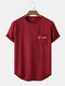 Mens Cotton Slogan Print Curved Hem Casual Short Sleeve T-Shirts - Wine Red