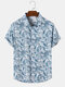 Mens Vintage Paisley Print Lapel Holiday Short Sleeve Shirts - Blue