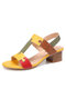 LOSTISY Color Block T Shape Opened Toe Elastic Band Chunky Heel Sandals - Yellow