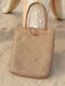 Lightweight Straw Craft Handbag Simple Literary Retro Breathable Comfy Handle Shoulder Bag - Brown