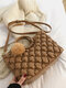 Women Faux Leather Casual Lattice Pattern Solid Color Crossbody Bag Handbag - Khaki