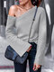 One Shoulder Long Sleeve Solid Color Sweater For Women - Light Grey