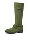 Women Suede Buckle Decor Side Zipper Low Heel Knee Boots - Green