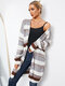 Stripe Print Open Front Long Sleeve Casual Cardigan - Brown