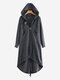 Women Zipper Long Sleeve Irregular Hem Hooded Coat - Dark Grey