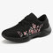 Women Knitted Lightweight Breathable Embroidered Lace Up Casual Sneakers - Black