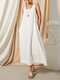 سوليد اللون فستان ماكسي برقبة دائرية بدون أكمام جيوب للنساء - أبيض