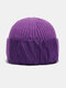 Unisex Acrylic Knitted Thickened Solid Color Satin Cloth Patch Patchwork Fashion Warmth Brimless Beanie Hat - Dark Purple