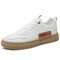 Men Comfy Letter Pattern Hard Wearing Round Toe Lace-up Skate Shoes - White