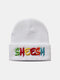 Unisex Knitted Letter Pattern Three-dimensional Embroidery All-match Warmth Brimless Beanie Hat - White+Colorful Letters