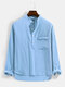 Mens Solid Color Chest Pocket Casual Basic Long Sleeve Henley Shirt - Blue
