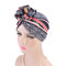 Womens Ethnic Style Beanies Cap Casual Cotton Solid Bonnet Hat - Navy