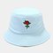 Women & Men Cotton Rosette Embroidery Bucket Hat - Blue
