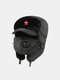 Men Dacron Plush Thicken Solid Soviet Metal Badge Waterproof Ear Protection With Mask Warmth Trapper Hat - Black+Pentagram Badge