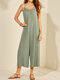 Solid Color Loose Cami Long Sleeveless Casual Jumpsuit for Women - Green