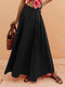 Casual Solid Color Elastic Waist Plus Size A-line Skirt - Black