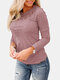 Solid Color Hollow Out Lace O-neck Long Sleeve Blouse - Pink