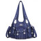 Women Hardware Multi-pockets Durable Soft Leather Shoulder Bag - Blue