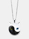 Vintage Yin Yang Cat Face Printed Women Necklace Cat Ear Pendant Necklace - Silver