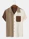 Mens Contrast Patchwork Revere Collar Preppy Short Sleeve Shirts - Apricot
