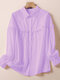 Solid Ruffle Trim Button Front Lapel Long Sleeve Shirt - Pastel Violet