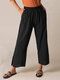 Casual Solid Color Elastic Waist Plus Size Pants With Pockets - Black