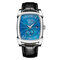 Classic Geometric Square Men Wrist Watch Luminous Waterproof Leather Belt Quartz Watch - Blue+White
