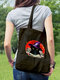 Women Canvas Magic Hat Cat Pattern Printing Handbag Shoulder Bag Tote - Black