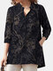 Casual Floral Pattern Lapel Collar Button Pocket Loose Blouse - Navy