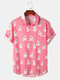 Mens All Over Cute Ghost Print Halloween Short Sleeve Shirts - Pink